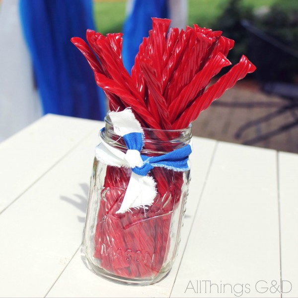 Patriotic Backyard Fourth of July Party - Twizzler Centerpiece for the kids' picnic table. | www.allthingsgd.com