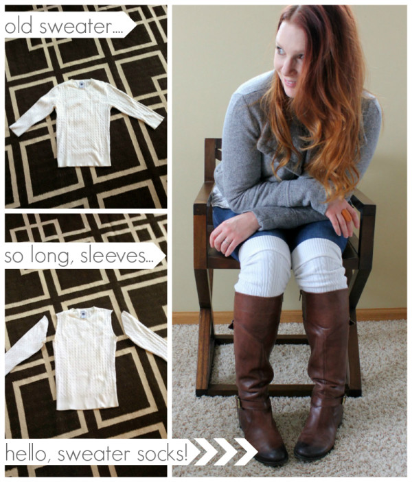DIY cable-knit boot socks made from old sweater sleeves! | www.allthingsgd.com