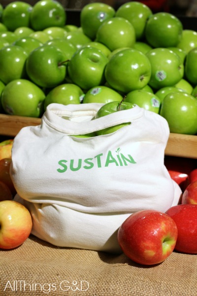 Reusable produce grocery bags made from t-shirts and baby onesies. | www.allthingsgd.com #repurpose #upcycle #green #earthday
