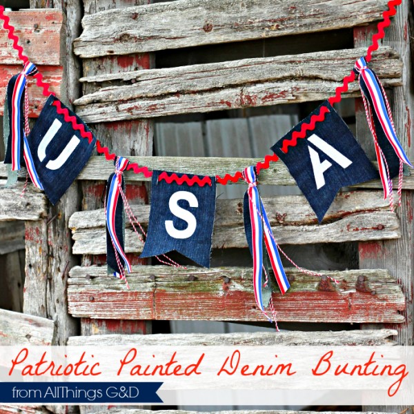 Patriotic Painted Denim Bunting made from an old pair of blue jeans. | www.allthingsgd.com