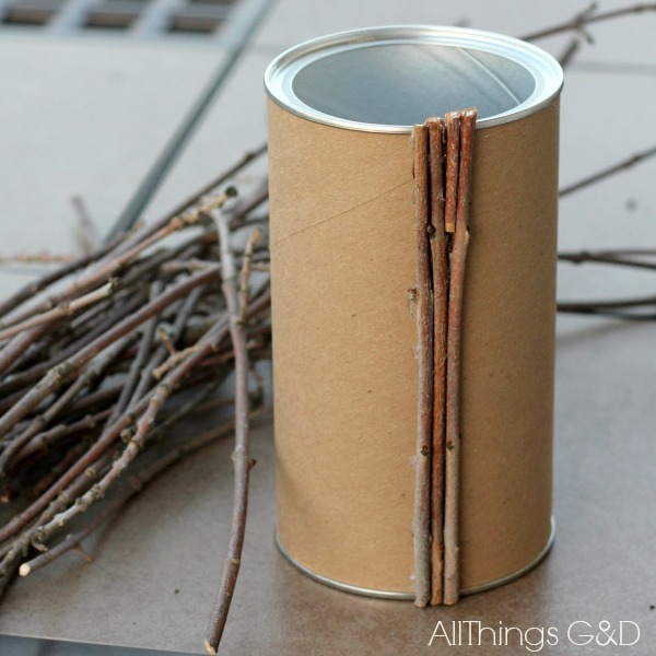 DIY Painted Twig Vase tutorial. Celebrate fall by bringing a little nature indoors! | www.allthingsgd.com  #fall #fallcrafts #falldecor #repurpose #diy