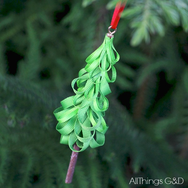 DIY #ornament made using a tree stick and ribbon! | www.allthingsgd.com #repurpose #christmascraft #handmade