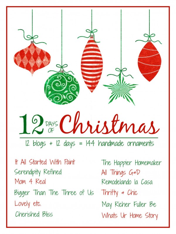 12 Bloggers + 12 Days = 144 Handmade Christmas Ornaments.  Get inspired today!