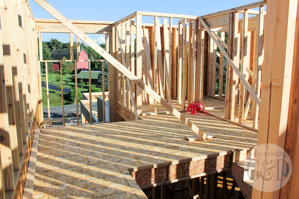 Second floor framing of the "ATG&D Dream Home" being built in Cambridge, WI - including a first look at the indoor balcony! #ATGDdreamhome