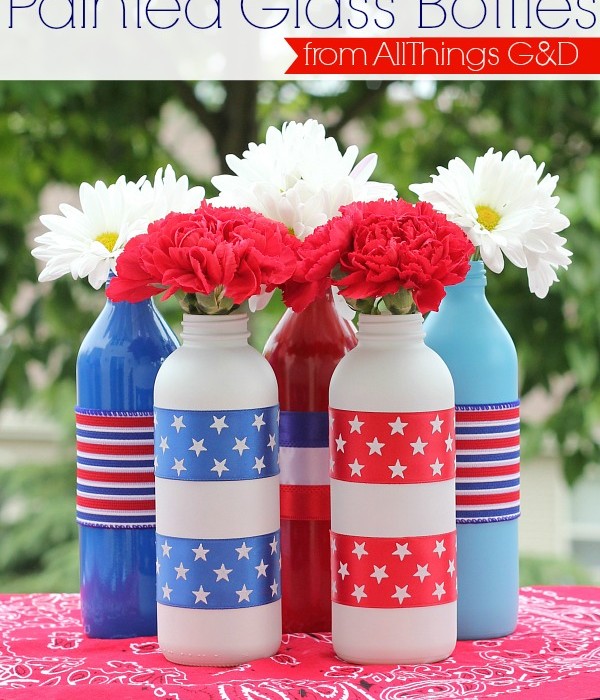 Patriotic Painted Glass Bottles