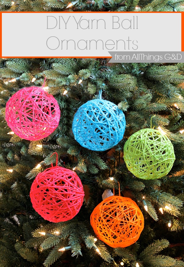 All you need is yarn, glue, and balloons to make these eye-catching DIY Yarn Ball Ornaments!  Post includes a side-by-side comparison of best glues to use. | www.allthingsgd.com