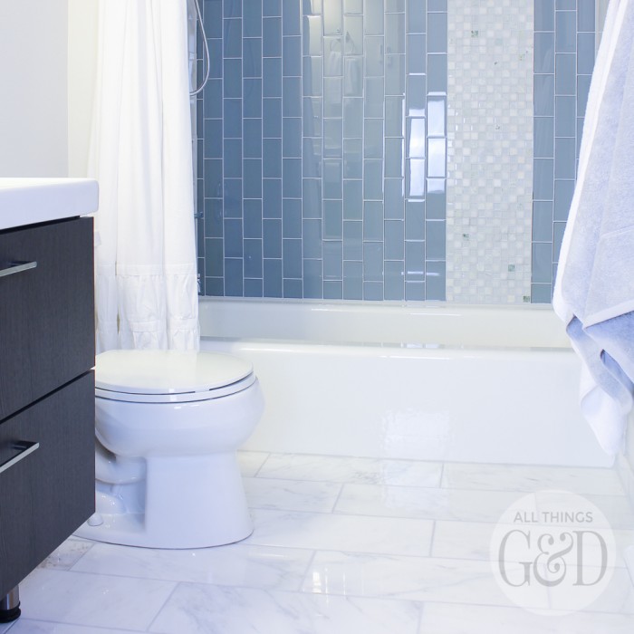 Marble and Glass Tile Bathroom Makeover